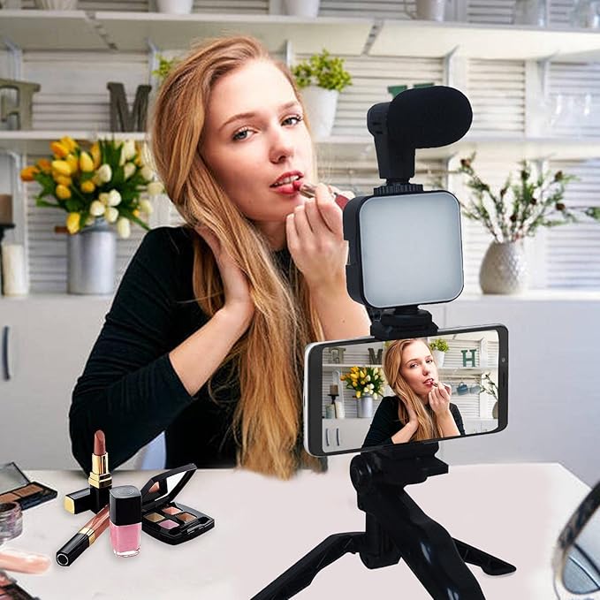 Smartphone Vlogging Kit with Tripod, Microphone and LED Fill Light