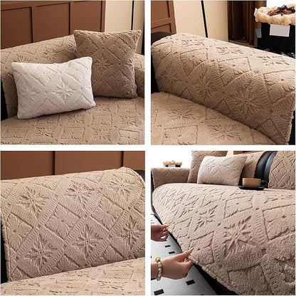 Chunky Knit Winter Sofa Cover in Warm Tones