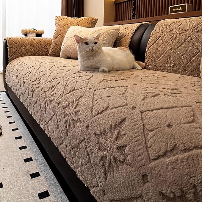 Chunky Knit Winter Sofa Cover in Warm Tones