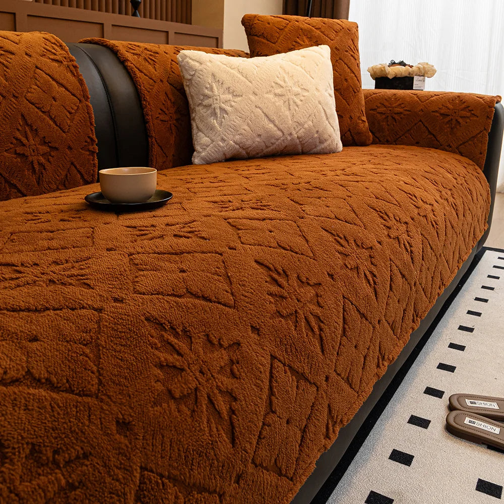 Chunky Knit Winter Sofa Cover in Warm Tones