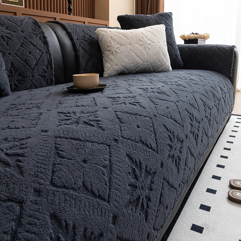 Chunky Knit Winter Sofa Cover in Warm Tones