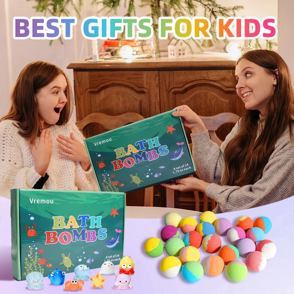 24 Natural Kids Bath Bombs with Surprise Toy Inside