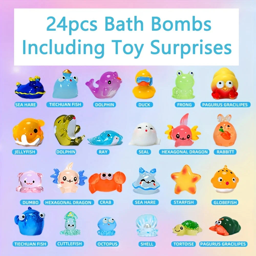 24 Natural Kids Bath Bombs with Surprise Toy Inside