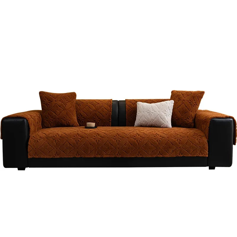 Chunky Knit Winter Sofa Cover in Warm Tones