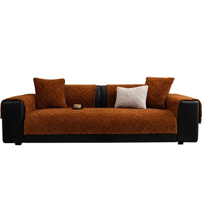 Chunky Knit Winter Sofa Cover in Warm Tones