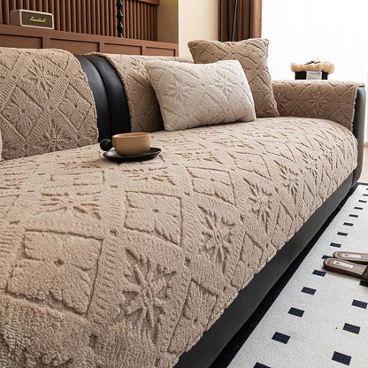 Chunky Knit Winter Sofa Cover in Warm Tones