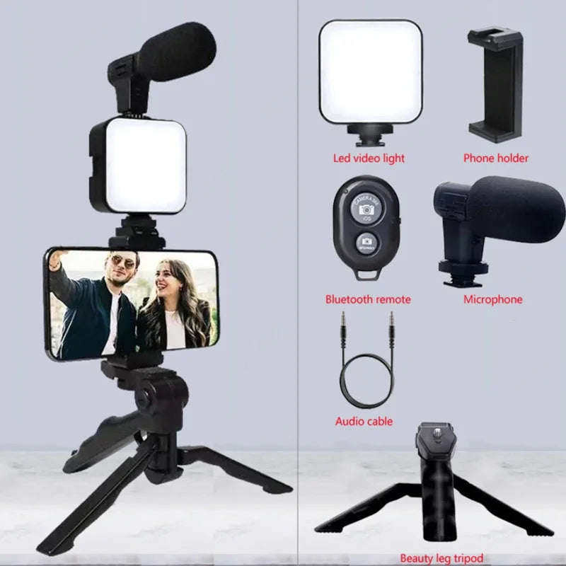 Smartphone Vlogging Kit with Tripod, Microphone and LED Fill Light
