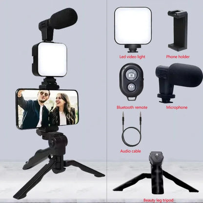 Smartphone Vlogging Kit with Tripod, Microphone and LED Fill Light
