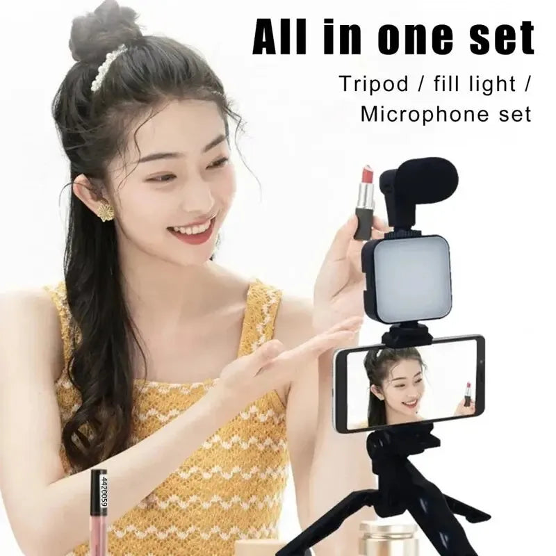 Smartphone Vlogging Kit with Tripod, Microphone and LED Fill Light