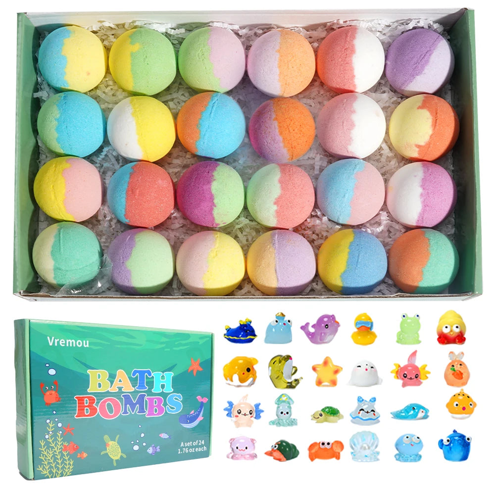 24 Natural Kids Bath Bombs with Surprise Toy Inside