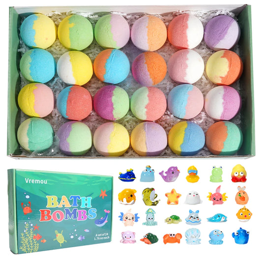 24 Natural Kids Bath Bombs with Surprise Toy Inside
