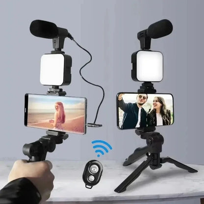 Smartphone Vlogging Kit with Tripod, Microphone and LED Fill Light