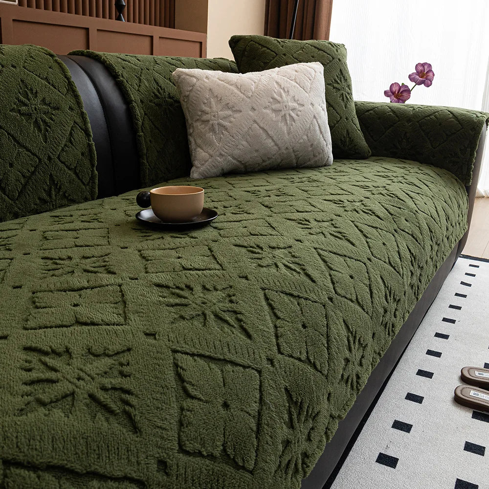 Chunky Knit Winter Sofa Cover in Warm Tones