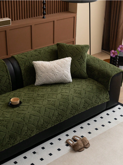Chunky Knit Winter Sofa Cover in Warm Tones