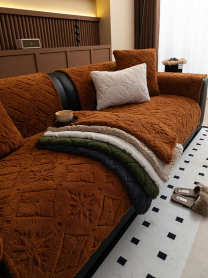 Chunky Knit Winter Sofa Cover in Warm Tones