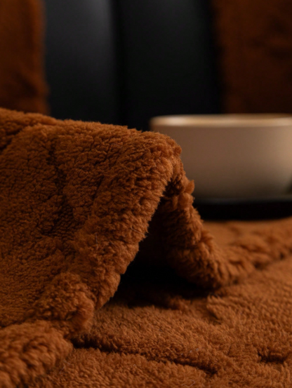Chunky Knit Winter Sofa Cover in Warm Tones