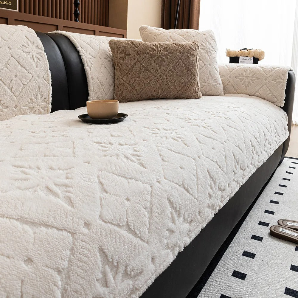 Chunky Knit Winter Sofa Cover in Warm Tones